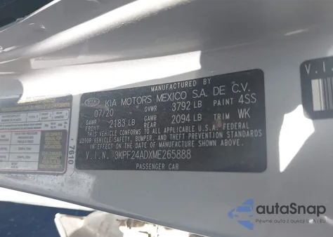 2021 Kia Forte Lxs z USA, uszkodzony, nr VIN 3KPF24ADXME265888